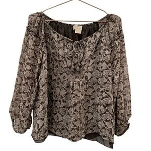 MICHAEL Michael Kors Brown & Cream Snake-Print Peasant Top